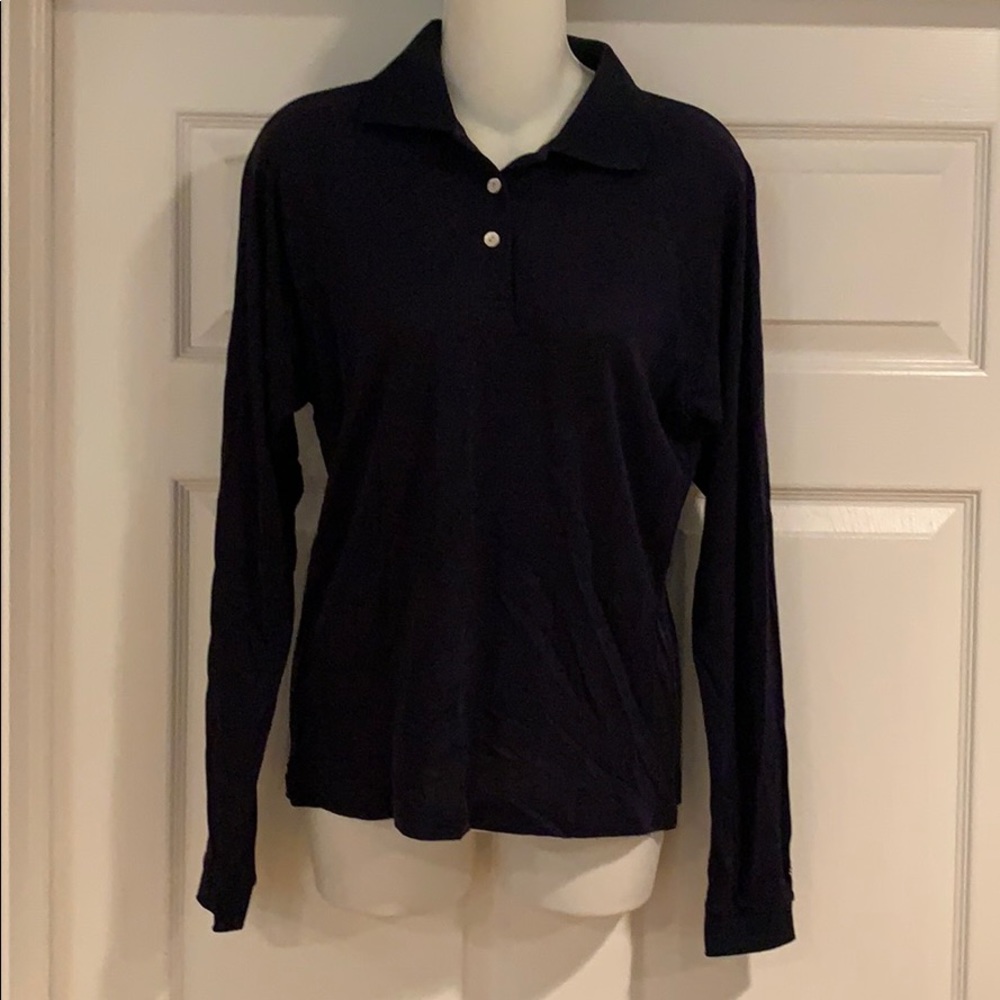 Babe Didrikson navy silk long sleeve top